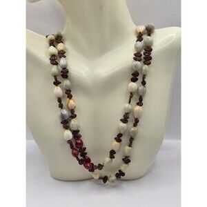 VTG Natural Seeds & Beads Red and Earthtones Necklace 50"